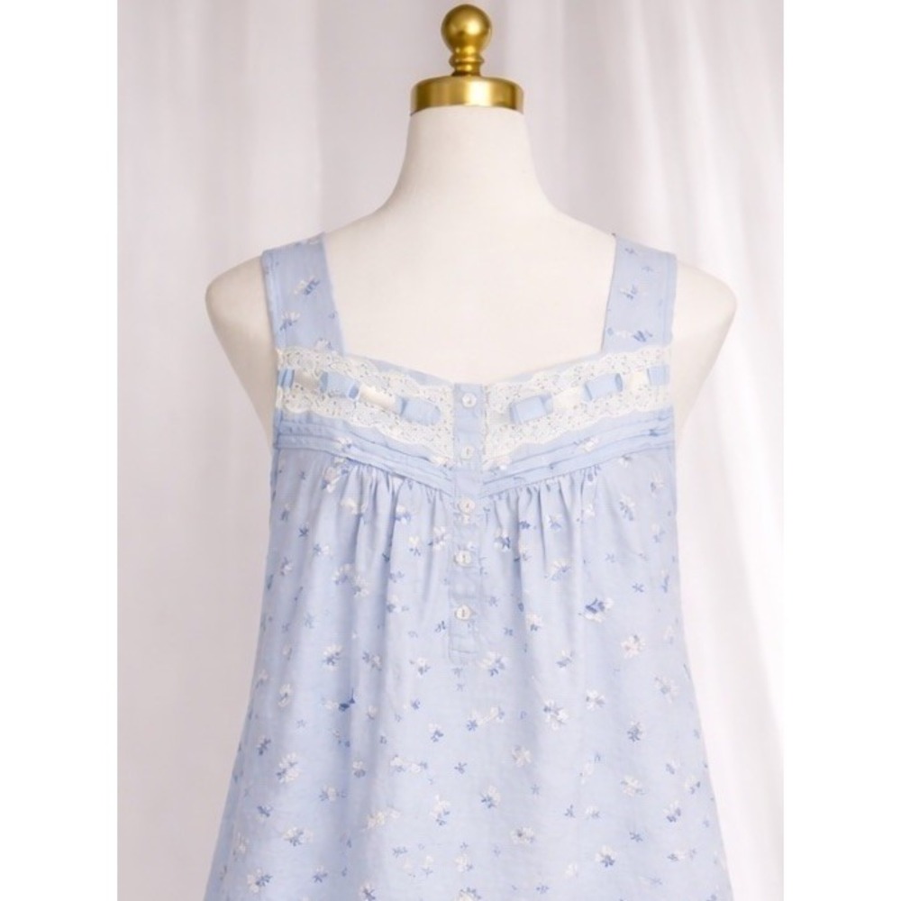 Lanz Salzburg Nightgown Gown Blue Floral Sweetheart Lace Trim 33" Length Size M - Picture 2 of 9